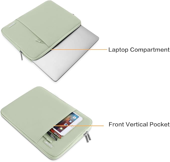 MOSISO Laptop Case 13.3 inch, 13-13.3 inch Laptop Sleeve Compatible with MacBook Air/Pro 13 / Pro 14, HP Dell ASUS Lenovo Notebook, Polyester Vertical Computer Sleeve Bag with Pocket, Sage Green