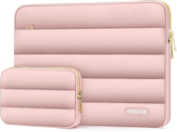MOSISO 17-17.3 inch Laptop Case, 17.3 inch Puffy Laptop Sleeve Compatible with Dell XPS/HP Pavilion/Ideapad/Acer/Alienware/HP Omen Notebook Computer, Polyester Horizontal Bag with Small Case, Pink