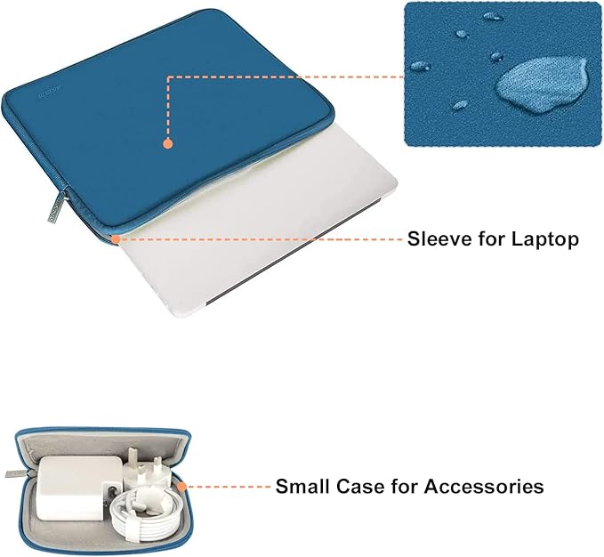 MOSISO Laptop Case 13.3 inch, 13-13.3 inch Laptop Sleeve Bag Compatible with MacBook Air/Pro 13 / Pro 14, HP Dell ASUS Lenovo Notebook, Neoprene Computer Sleeve Bag with Small Case, Lake Blue