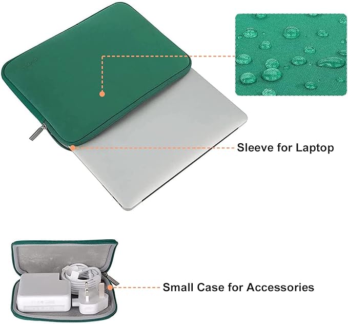 MOSISO Laptop Case 13.3 inch, 13-13.3 inch Laptop Sleeve Bag Compatible with MacBook Air/Pro 13 / Pro 14, HP Dell ASUS Lenovo Notebook, Neoprene Computer Sleeve Bag with Small Case, Peacock Green