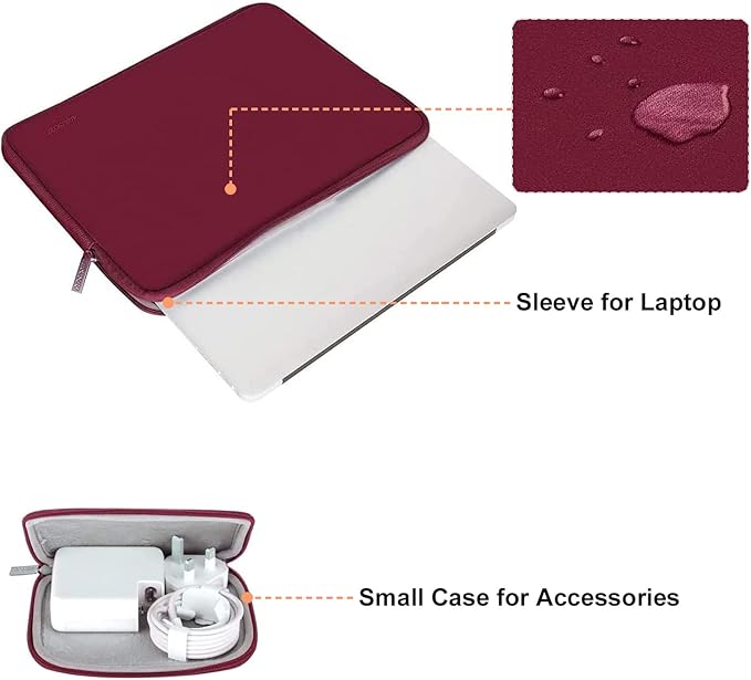 MOSISO Laptop Case 16 inch, 15-15.6 inch Laptop Sleeve Bag Compatible with MacBook Pro 16 inch, HP, Acer, Dell, Lenovo, ASUS Notebook, Neoprene Computer Sleeve Bag with Small Case, Red