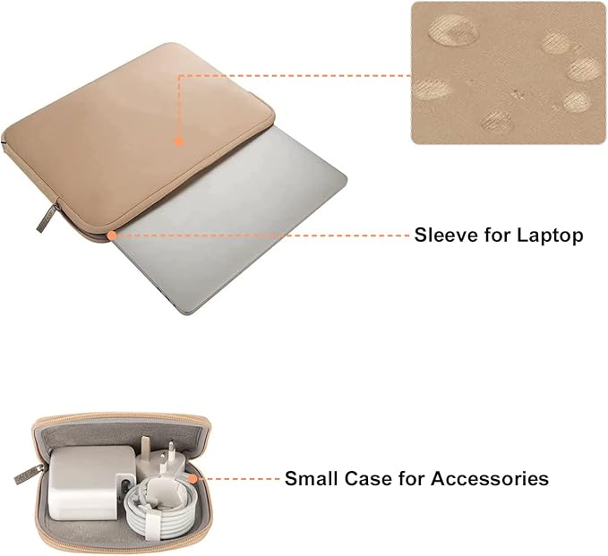 MOSISO Laptop Case 13.3 inch, 13-13.3 inch Laptop Sleeve Bag Compatible with MacBook Air/Pro 13 / Pro 14, HP Dell ASUS Lenovo Notebook, Neoprene Computer Sleeve Bag with Small Case, Apricot