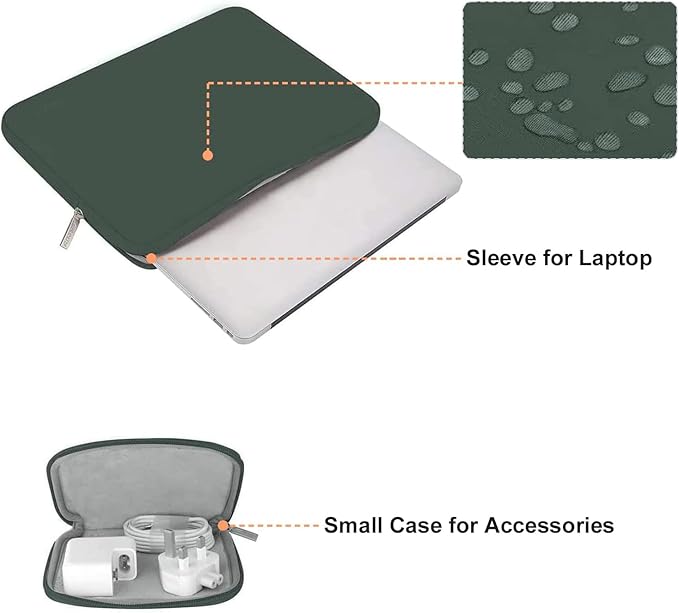 MOSISO Laptop Case 13 inch, 13 inch Laptop Sleeve Bag Compatible with MacBook Air 13 M4 M3 M2 M1 2025-2018 / Pro 13 M2 M1 2025-2016, Neoprene Computer Sleeve Bag with Small Case, Midnight Green