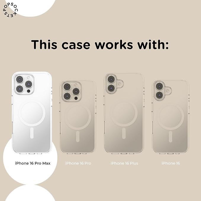 PopSockets iPhone 16 Pro Max Phone Case w/MagSafe Grip- Tiny Bows | Magnetic, Wireless Charging, Camera & Drop Protection, Bow, Phone, Women