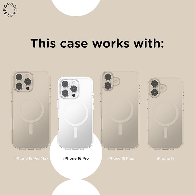 PopSockets iPhone 16 Pro Phone Case with MagSafe- Horchata | Magnetic, Wireless Charging, Camera & Drop Protection, White, Electronic Accessories, For iPad/Kindle/iPhone/Android