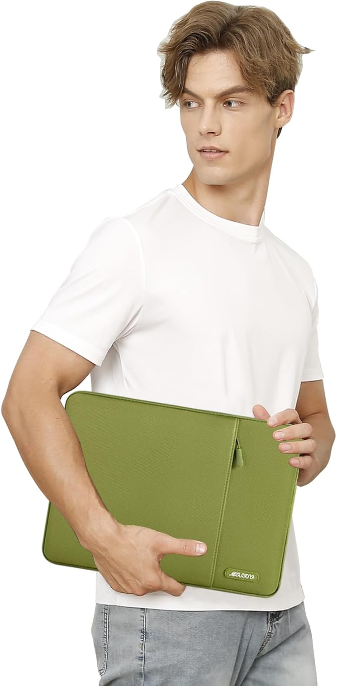 MOSISO Laptop Case 13.3 inch, 13-13.3 inch Laptop Sleeve Compatible with MacBook Air/Pro 13 / Pro 14, HP Dell ASUS Lenovo Notebook, Polyester Vertical Computer Sleeve Bag with Pocket, Chartreuse
