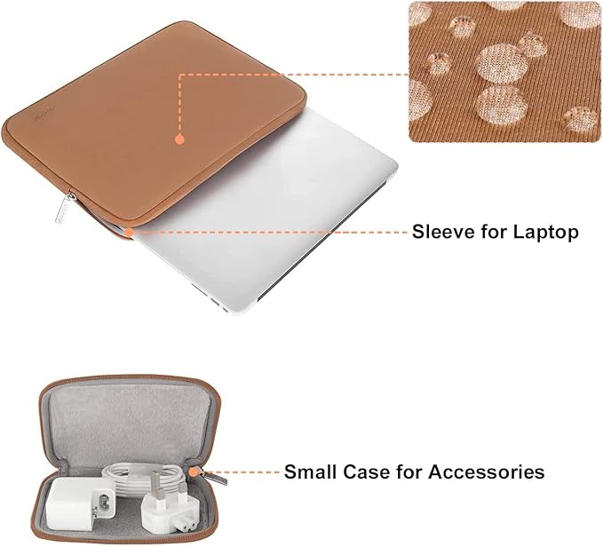 MOSISO Laptop Case 13.3 inch, 13-13.3 inch Laptop Sleeve Bag Compatible with MacBook Air/Pro 13 / Pro 14, HP Dell ASUS Lenovo Notebook, Neoprene Computer Sleeve Bag with Small Case, Brown