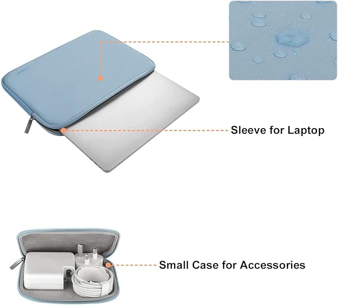 MOSISO Laptop Case 14 inch, 14 inch Laptop Sleeve Bag Compatible with HP Lenovo Dell ASUS Acer, HP Stream, Dell Latitude, Lenovo IdeaPad, Neoprene Computer Sleeve Bag with Small Case, Airy Blue