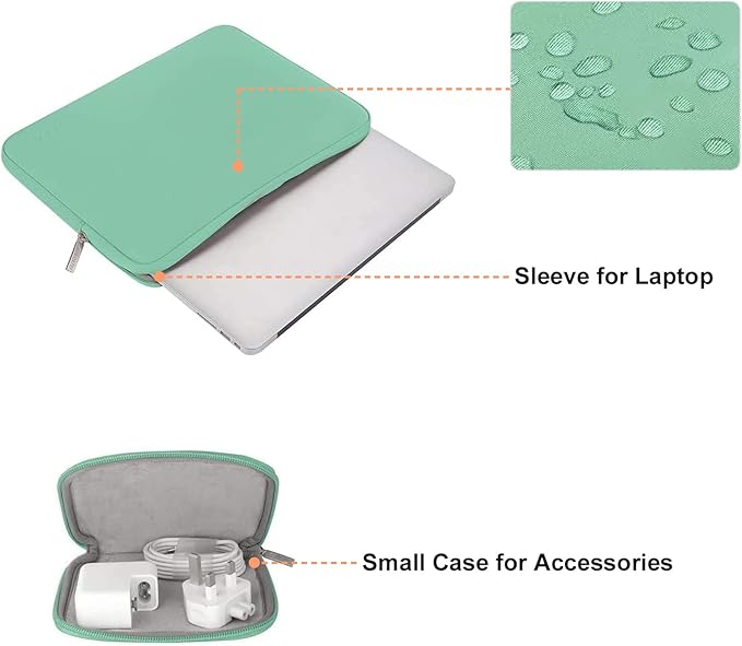 MOSISO Laptop Case 13.3 inch, 13-13.3 inch Laptop Sleeve Bag Compatible with MacBook Air/Pro 13 / Pro 14, HP Dell ASUS Lenovo Notebook, Neoprene Computer Sleeve Bag with Small Case, Biscay Green