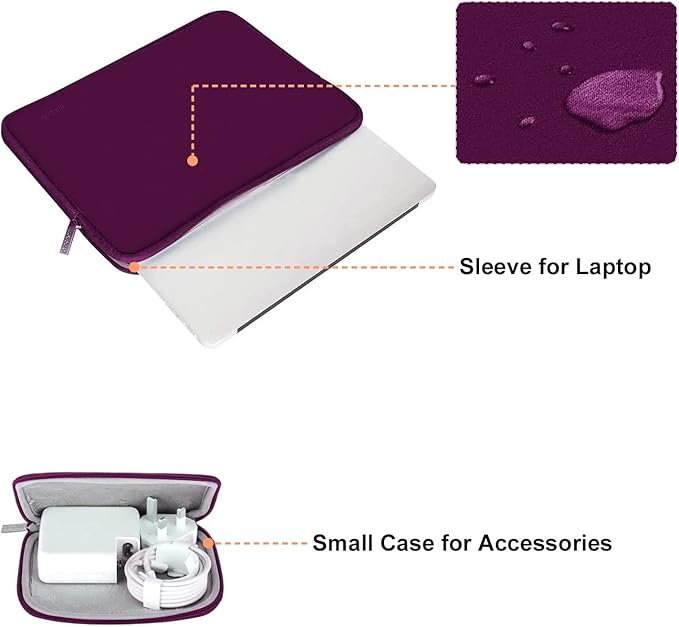 MOSISO Laptop Case 16 inch, 15-15.6 inch Laptop Sleeve Bag Compatible with MacBook Pro 16 inch, HP, Acer, Dell, Lenovo, ASUS Notebook, Neoprene Computer Sleeve Bag with Small Case, Magenta Purple
