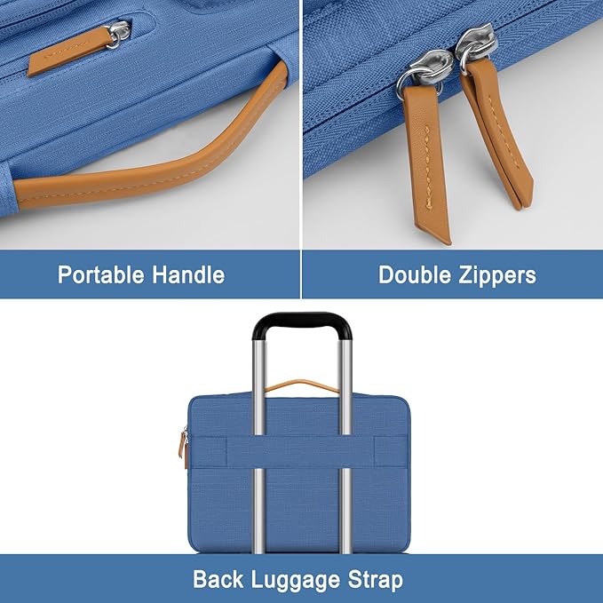 MOSISO 360 Protective Laptop Case 13.3 inch, 13-13.3 inch Laptop Sleeve Compatible with MacBook Air/Pro 13 / Pro 14,HP Dell Acer ASUS,Side Open Carrying Case with 4 Zipper Pockets&Handle, Cadet Blue