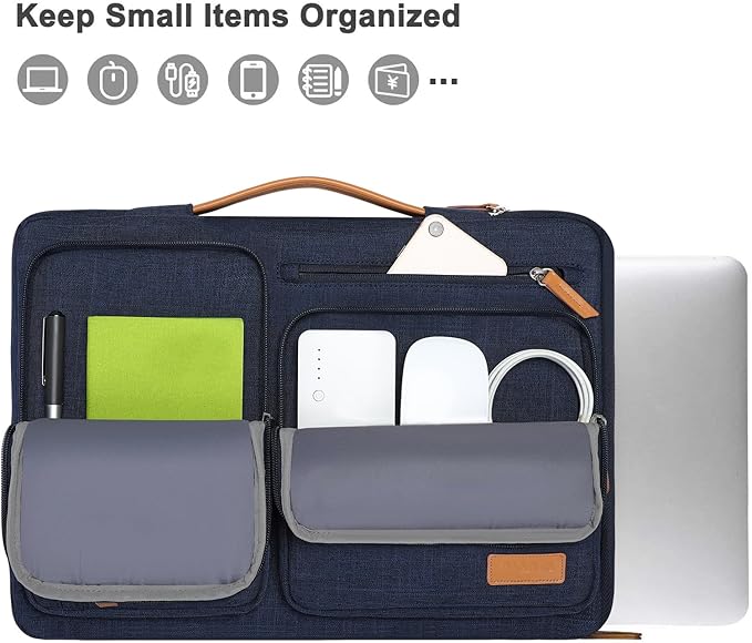 MOSISO 360 Protective Laptop Case 13.3 inch, 13-13.3 inch Laptop Sleeve Compatible with MacBook Air/Pro 13 / Pro 14,HP Dell Acer ASUS,Side Open Carrying Case with 4 Zipper Pockets&Handle, Navy Blue