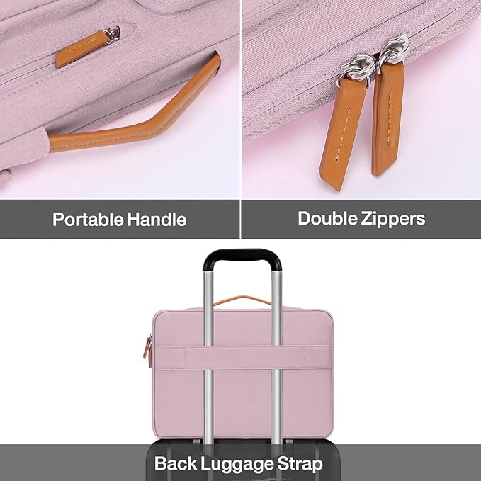 MOSISO 360 Protective Laptop Case 13.3 inch, 13-13.3 inch Laptop Sleeve Compatible with MacBook Air/Pro 13 / Pro 14,HP Dell Acer ASUS,Side Open Carrying Case with 4 Zipper Pockets&Handle, Pastel Pink