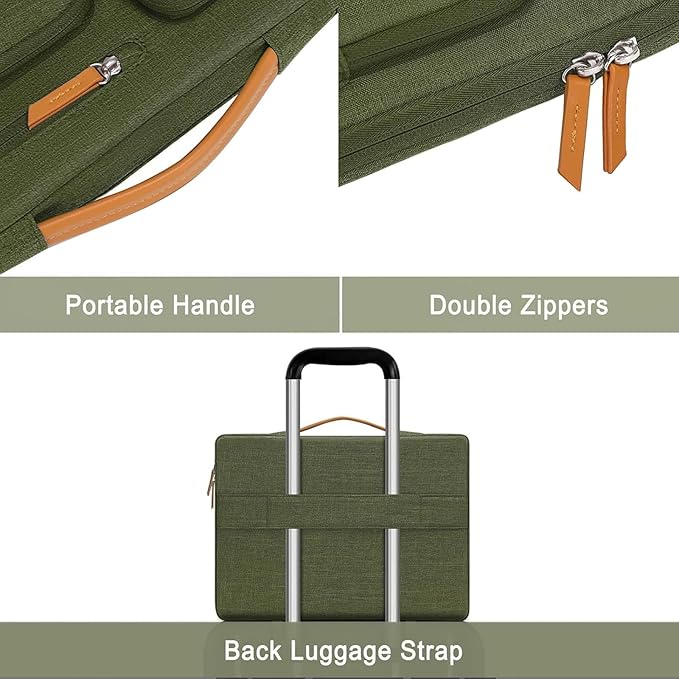 MOSISO 360 Protective Laptop Case 14 inch, 14 inch Laptop Sleeve Compatible with HP Lenovo Dell ASUS Acer, HP, Dell Latitude, Lenovo, Side Open Carrying Case with 4 Zipper Pockets&Handle, Olive Green