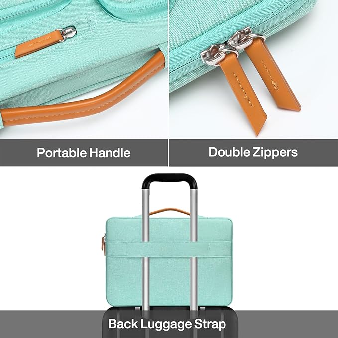 MOSISO 360 Protective Laptop Case 15 inch, 15 inch Laptop Sleeve Compatible with MacBook Air M4 M3 M2 2025 2024 2023, Dell XPS Plus, Side Open Carrying Case with 4 Zipper Pockets&Handle, Aqua Green