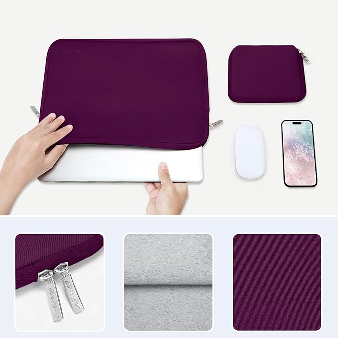 MOSISO Laptop Case 13.3 inch, 13-13.3 inch Laptop Sleeve Bag Compatible with MacBook Air/Pro 13 / Pro 14, HP Dell ASUS Lenovo Notebook, Neoprene Computer Sleeve Bag with Small Case, Magenta Purple