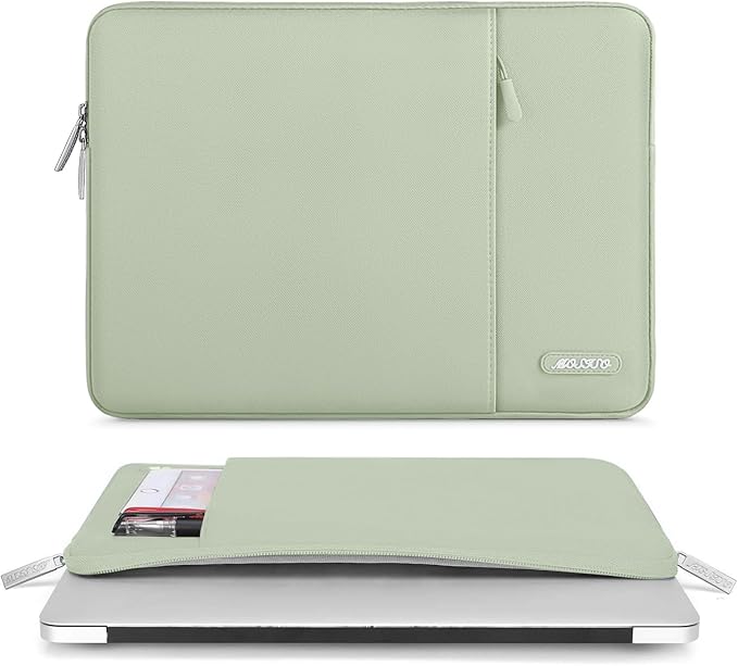 MOSISO Laptop Case 13.3 inch, 13-13.3 inch Laptop Sleeve Compatible with MacBook Air/Pro 13 / Pro 14, HP Dell ASUS Lenovo Notebook, Polyester Vertical Computer Sleeve Bag with Pocket, Sage Green