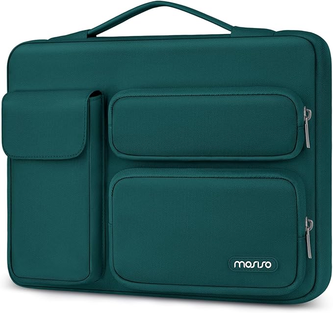 MOSISO 360 Protective Laptop Case 13.3 inch, 13-13.3 inch Laptop Sleeve Compatible with MacBook Air/Pro 13 / Pro 14, HP Dell ASUS Lenovo, Side Open Bag with 2 Raised&1 Flapover Pockets, Teal Green