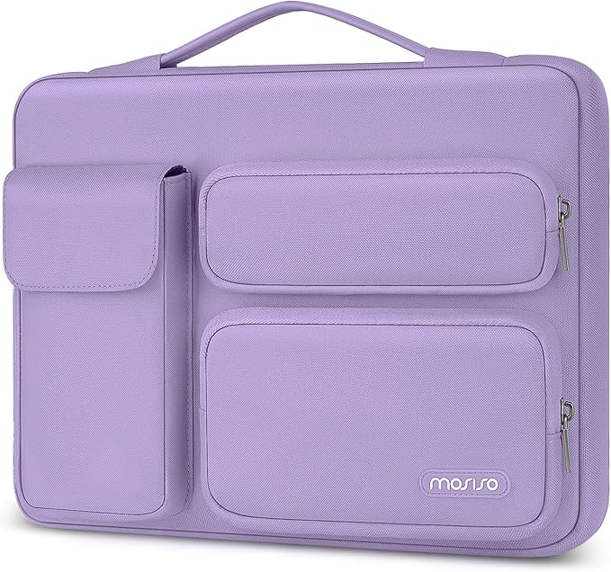 MOSISO 360 Protective Laptop Case 13.3 inch, 13-13.3 inch Laptop Sleeve Compatible with MacBook Air/Pro 13 / Pro 14, HP Dell ASUS Lenovo, Side Open Bag with 2 Raised&1 Flapover Pockets, Purple