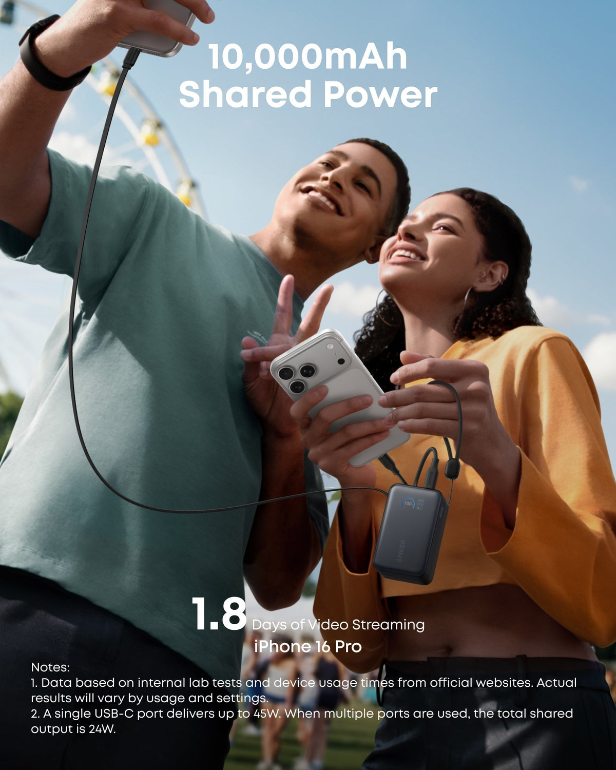 Anker Nano Power Bank (10K, 45W, Built-In Retractable USB-C Cable)