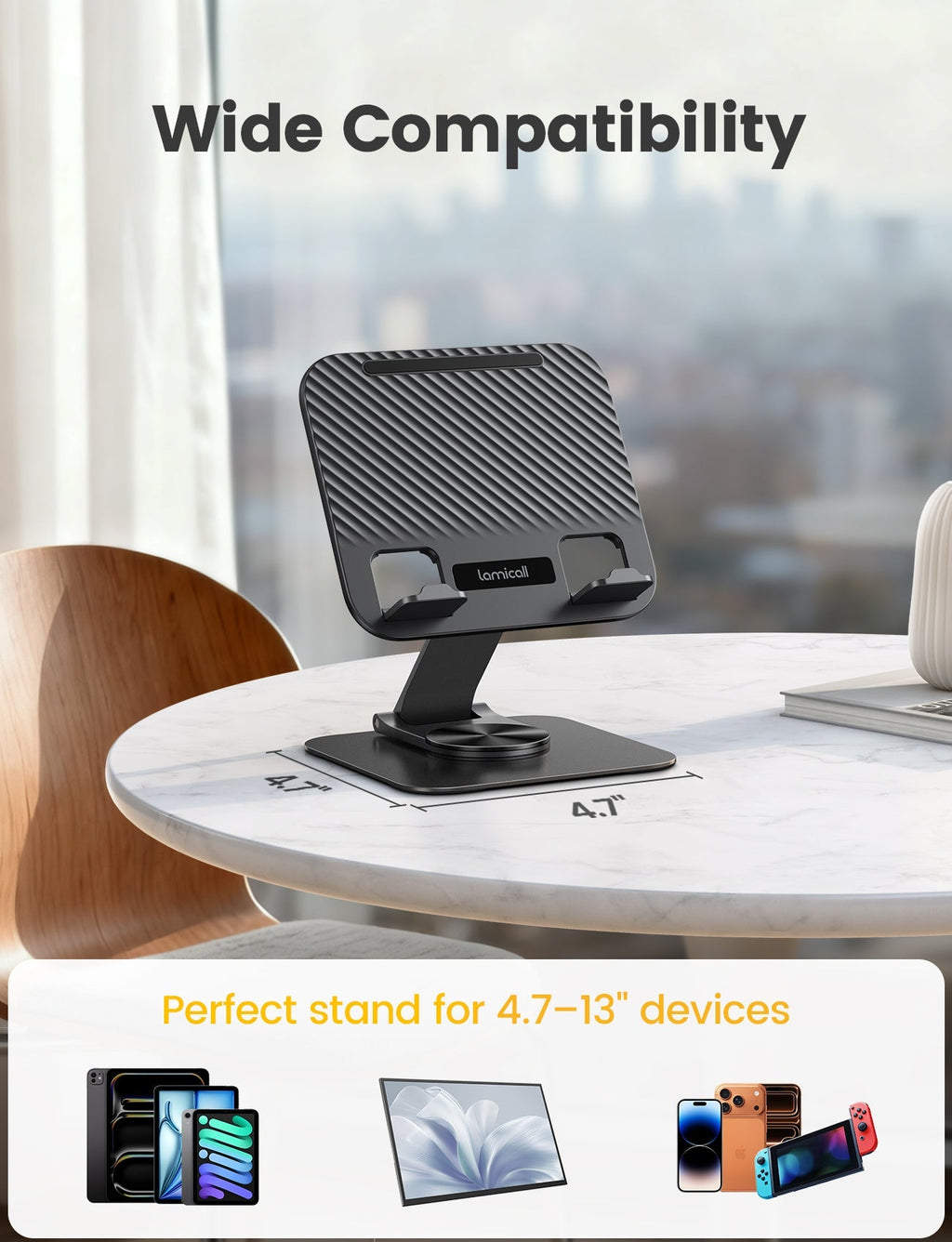 Lamicall Desktop Adjustable & Foldable 360°Rotation Tablet Stand Holder For 4.7-13" Devices